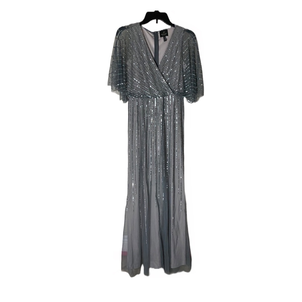 Adrianna Papell beaded short sleeve mesh gown Size 2P
